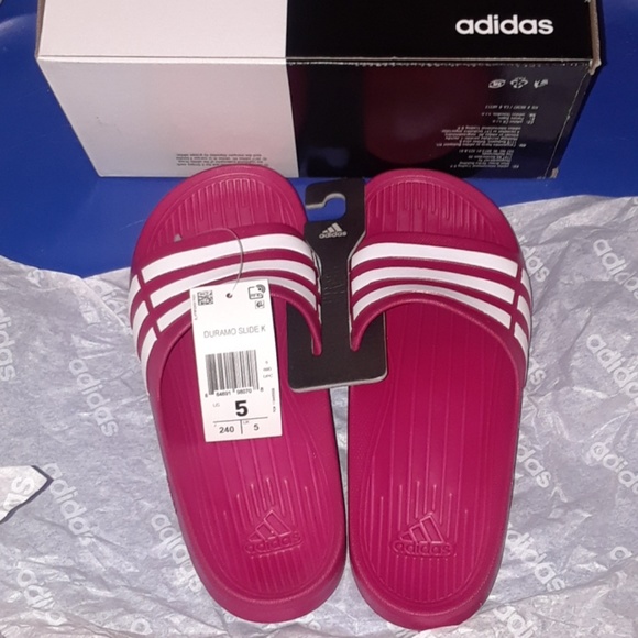 adidas Other - Adidas Durimo Pink/White Striped Slides Size 5